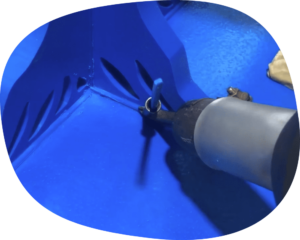 Blue plastic tree sculpture fabrication.