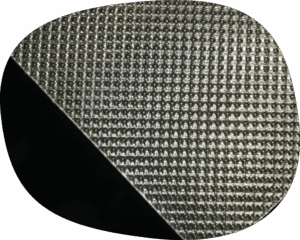 a black and white round object with a black base.