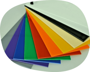 a stack of different coloured plastic sheets.