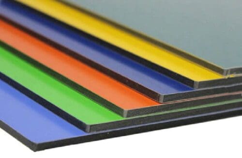 a stack of different coloured plastic sheets.