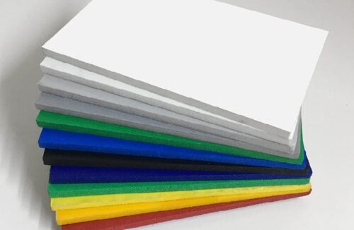 a stack of different coloured plastic sheets.