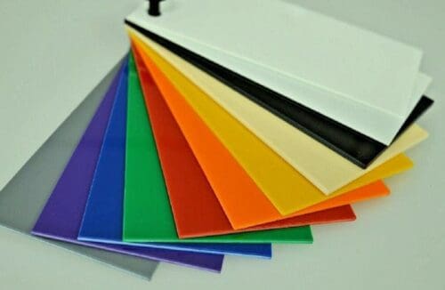 a stack of different coloured plastic sheets.