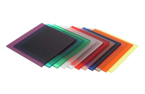 a stack of different coloured plastic sheets.
